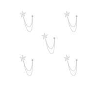 5 set of Men's Suit Collar Star Brooch Lapel Pin Durable Badge Tassel Chain Accessory Argent Silvery