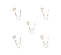 5 set of Men's Suit Collar Star Brooch Lapel Pin Durable Badge Tassel Chain Accessory Aureate Golden
