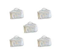 5 Set Quilted Travel Cosmetic Toiletry Bag Floral Makeup Bag for Friends Gifts, Blue, 25x16x15.5cm