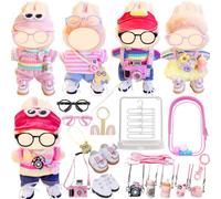 5-Set Rainbow Clothes Bundle for Doll, Includes 5 Mini Hangs, Large Clear Display Bag with Strap Keychain, 5 Hangers and Rack, Camera, Glasses, Shoes Accessories for Colorful Dressing up(No Doll)