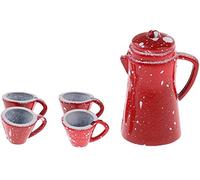 5 Set Vintage Porcelain Coffee Tea Set Tableware For 1/12 Dolls House Miniature Kitchen Living Rooms Accessory Red