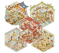 5 Sets 3D House Sticker Scene Kit | DIY Wall Stickers for Adults Therapy, Kids Focus & Stress Relief | Reusable Cartoon Miniature Landscaping Stickers with Tweezers
