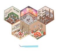 5 Sets 3D Sticker Scene, Create Your Own 3D House Sticker Set with Fun Scenes Like Supermarket, Coffee Shop, Restaurant & Bookstore, Perfect for Adults & Kids, Stress Relief & Creative Fun