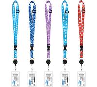 5 Sets Cruise Lanyards Pattern Adjustable Lanyard with Retractable Reel Waterproof ID Badge Holders for Cruises Ship Cards Accessories (Fresh Style)