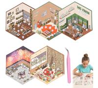 5 Sets DIY 3D House Stickers Scene Kit, Fun DIY Stickers Scene, 3D Creative Sticker Therapy to Relieve Stress, Gift for Adults Kids Girls Boys Teens