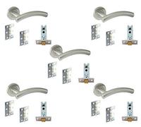 5 Set's Door Handle Pack Internal C/w Latch Ball Bearing Hinges Arched Lever Furniture Stainless Steel 76mm BB
