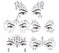 5 Sets Face Gems, Mermaid Face Jewels Temporary Tattoo Stickers with Tweezer, Waterproof Eye Gems Stickers, Self-Adhesive Rhinestone Body Gem for Party, Rave Festival, Halloween, Cosplay