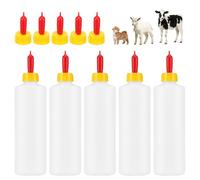 5 Sets Lamb Feeding Bottle 400ml, Livestock Nursing Feeder with 10 Silicone Nipples (5 Installed & 5 Spare), Plastic Milk Bottles for Baby Sheep, Goats, Calves, Puppy, Kitten, Anti-Colic