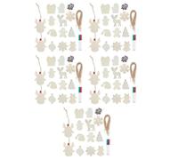 5 Sets Unfinished Wooden Christmas Tree Hanging Tags, DIY Craft Set | Includes Three Marker Pens, Twenty Four Bells and Twine Strings, Smooth Sanded Edges, for Adults