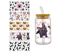 5 Sheet UV DTF Cup Wrap Transfer Stickers for Glass, Rub on Transfers Decal for 16OZ Glass Cups Furniture Wood Craft (Dog)