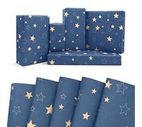 5 Sheets Blue Kraft Wrapping Paper,DXTXTJ 50x70cm Recyclable Christmas Wrapping Paper with Stars for Christmas,Father's Day,Birthday,Other Festivals