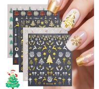 5 Sheets Christmas Nail Art Stickers - Cute Santa Reindeer Snowflake Gingerbread Christmas Tree Nail Decals - Gold Green Nail Stickers & Decals - Xmas Nail Stickers For Party Nail Art Decoration