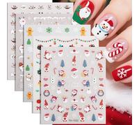 5 Sheets Christmas Nail Art Stickers - Cute Santa Reindeer Snowflake Gingerbread Nail Decals - Nail Stickers & Decals Self-Adhesive - Xmas Nail Stickers for Women Festive Party Nail Art Decoration