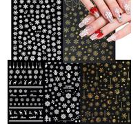 5 Sheets Christmas Nail Art Stickers - Decals Self- Adhesive White Glitter Gold Snowflakes Snowman Elk Holiday - Winter Nail Supplies Nail Art Design Decoration Accessories