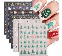 5 Sheets Christmas Nail Art Stickers - Mix Christmas Nail Stickers & Decals Self-Adhesive - White Grren White Pink Christmas Stickers - Xmas Nail Decals Self Adhesive for Women Girls