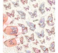 5 Sheets Colorful Butterfly Holographic Nail Stickers Butterfly Nail Art Stickers 5D Embossed Butterflies Nails Decals Adhesive Sticker Manicure Accessories for Women Girls DIY Nails Art Decorations