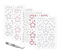 5 Sheets Face Gems Stickers, Self Adhesive Gems Rhinestone Stickers with Tweezers, Y2K Star Heart Face Jewels for Kids Women Hair, Eye, Makeup, Nail,Body, DIY Crafts