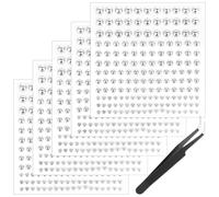 5 Sheets Fake Piercing Stickers 825 Pcs Silver Face Gems with Tweezers