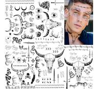 5 Sheets Large Malone Tattoos For Men Women Adults, Halloween Malone Face Tattoos Sticker Prisoner Prison Set, Barbed Wire Rapper Temporary Tattoo Sticker Inmate Party Accessories Makeup Kit