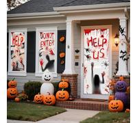 5 Sheets Large Size Bloody Halloween Decorations Stickers Set, 1 Giant Spooky Door Cover, 2 Large Horror Window Stickers, 2 Scary Bloody Handprint Footprint Stickers, Halloween Party Decal