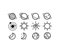 5 sheets Of Sun Moon Planets Simple Hand-Painted Black And White Planet Tattoo Stickers Waterproof Male And Female Couples Creative Small Patterns