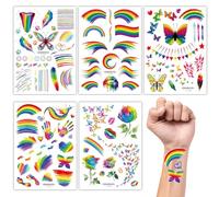 5 Sheets Pride Tattoos, Rainbow Temporary Tattoos, Waterproof Lgbt Butterfly Flower Heart Flag