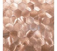 5 Sheets Self-Adhesive Mosaic Aluminium Tile Hexagon Large Bronze Kitchen Bathroom Backsplash Easy Fit, Peel and Stick, No Need to Grout