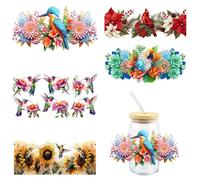 5 Sheets UV DTF Cup Wraps for 16OZ Glass 3D Waterproof Transfer Sticker Bird Tumbler Wrap Stickers Rub On Transfers for Crafts and Furniture