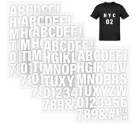 5 Sheets White Iron on Letters and Numbers for Fabric, 245 Pieces Heat Transfer Letters 2 Inch Iron on Vinyl Letters with PU A to Z, and 0-9 Iron on Numbers for DIY Printing Clothing Jersey T-Shirts