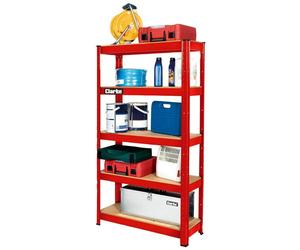 5 Shelf 150kg Boltless Shelving Unit, Red - CLARKE INTERNATIONAL