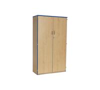 5 Shelf Coloured Edge School Classroom Cupboard, Maple With Blue Edge