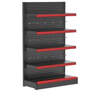 5 Shelves Retail Gondola Shelving Wall Display Rack, Single-Sided Supermarket Shelves, Modular Display Shelf Unit with 15 Hooks for Home,Commercial Adjustable