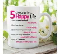 5 Simple Rules Happy Life Quote Mugs Printed Ceramic Cups Work Office WSDMUG518