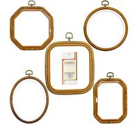 5 Sizes Imitated Wood Multiple Shapes Embroidery Hoop Set Plastic Circle Cross Stitch Hoop Rings for DIY Craft Sewing,Including 16pcs Gold Eye Sewing Needles