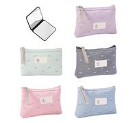5 Small Printed Cosmetic Bags, 1 Folding Cosmetic Mirror, Waterproof Canvas Cosmetic Bag, Multi-Functional Storage Bag, Convenient Travel Toiletry Bag