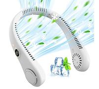 5 Speeds Leafless Hanging Neck Fan, 3-8 Working Hours Portable Neck Fans, LED Display Neck Fanss Rechargeable, Ultralight Silent Bladeless Neck Fans, for Women Men Home Travel Camping Hiking (white)