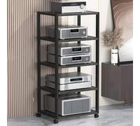 5-Stage Stereo Rolling Stand for Living Room & Small Spaces - Black DVD Player & AV Media Storage Cabinet, Mobile Entertainment Center on Wheels