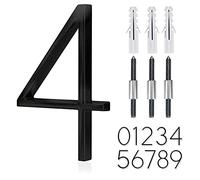 5" Stainless Steel Floating House Number, Metal Modern House Numbers, Garden Door Mailbox Decor Number with Nail Kit, Coated Black, 911 Visibility Signage (4)