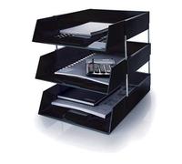 5 Star 3 x Black A4 Plastic Letter File Trays, Including Risers. (3 Trays/2 Riser Sets)