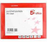 5 Star 908358 Office Punched Pocket Polypropylene Top-opening A4 Clear [Pack 100]