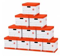 5 Star Archive Boxes with Lids and Handles (10 Pack), 321x392x291mm Red/White Storage Box Strong Cardboard Storage Solution