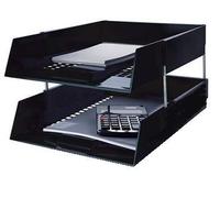 5 Star Black A4 Plastic Letter File Trays, Including Risers. (2 Trays/1 Riser Set)