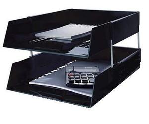 5 Star Black A4 Plastic Letter File Trays, Including Risers. (2 Trays/1 Riser Set)