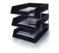 5 Star Black A4 Plastic Letter File Trays, Including Risers. (6 Trays/4 Riser Sets)
