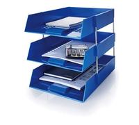 5 Star Blue A4 Plastic Letter File Trays, Including Risers. (4 Trays/3 Riser Sets)