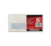 5 Star DL Envelope Window Peel and Seal 80gsm White (Pack of 25) 600388