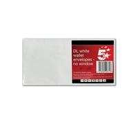 5 Star DL Envelopes Plain Wallet Self Seal 80gsm White (Pack of 25) FS600371