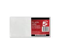 5 Star DL Wallet Envelope Self Seal 80gsm White (Pack of 25) 600371