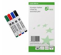 5 Star Eco Drywipe Whiteboard Markers Chisel Tip Assorted Colours Pack Of 4 938144