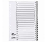 5 Star Elite A4 Polypropylene Numbered File Dividers 1 20 Grey Tabs With Index Sheet